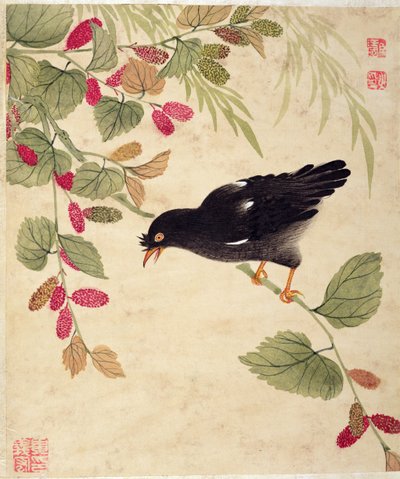 One of a Series of Paintings of Birds and Fruit by Wang Guochen